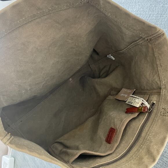 Madewell The Canvas Transport Tote Olive Green Brown Leather Utility School - Picture 5 of 9